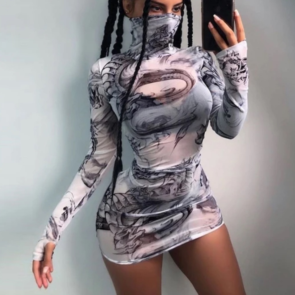 Mesh White dress with Print